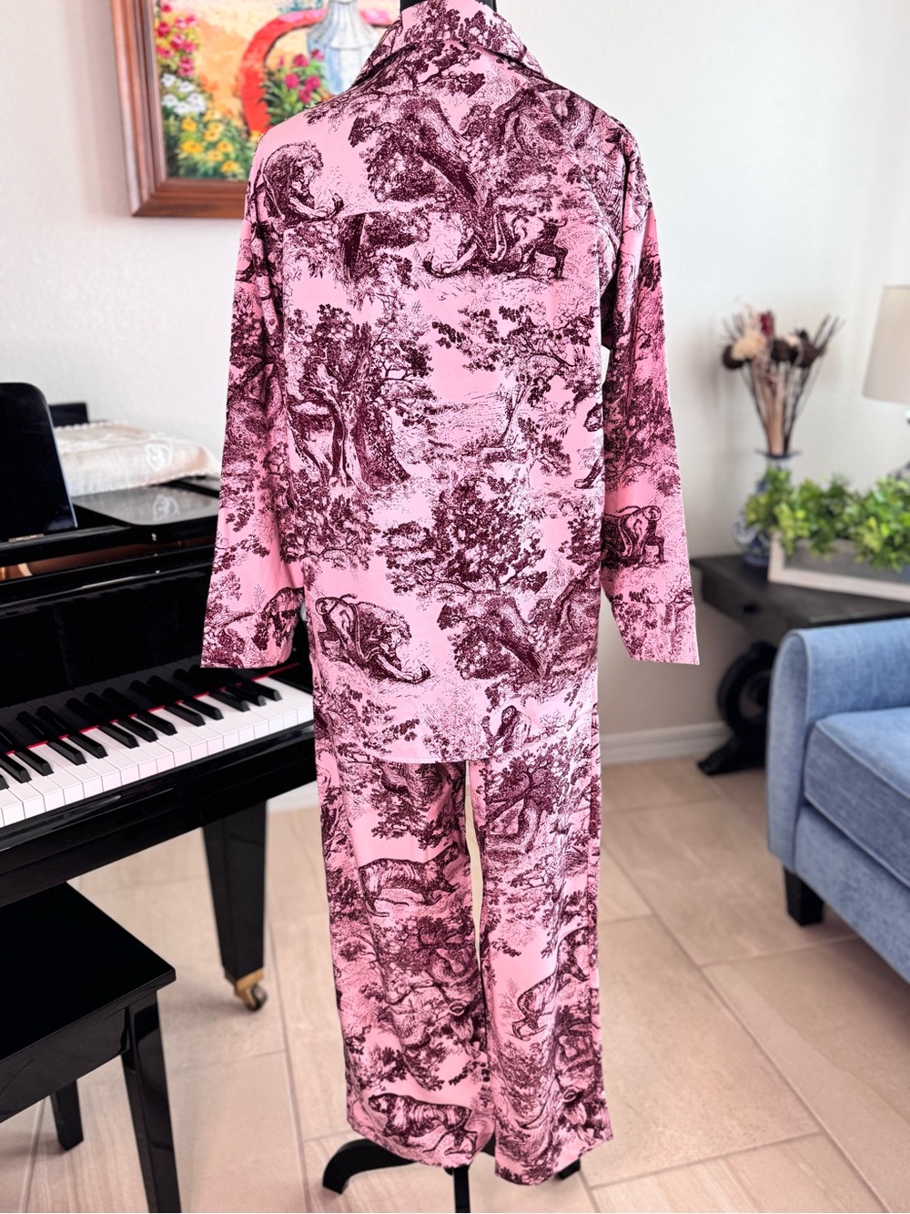 Women's Pink Toile Wide-Leg Jumpsuit - Picture 9 of 13